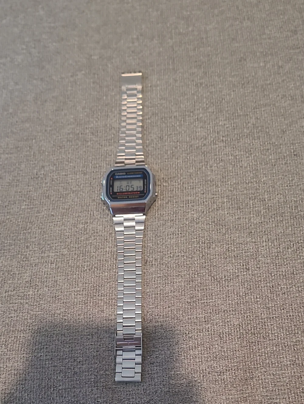 Casio Silver Digital Bracelet Watch with Black Dial Accents